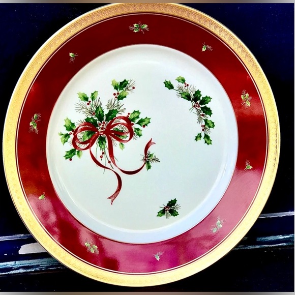 Vintage Discontinued Mikasa PALATIAL HOLLY GOLD Holiday Trim Cake Serving Plate - Picture 4 of 10